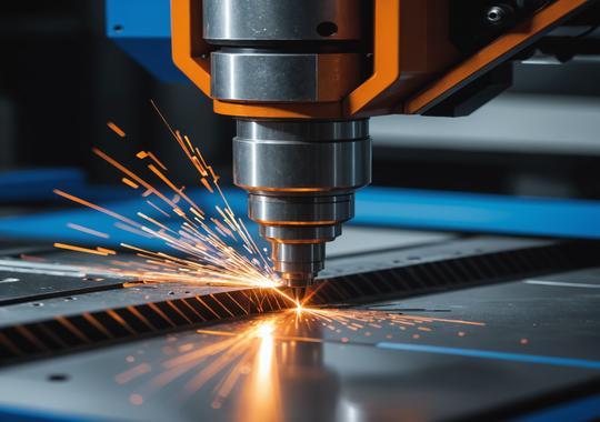 CNC fibre laser cutting intricate profiles from sheet steel