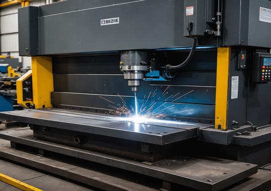 Hydraulic brake press forming a precise bend in sheet metal