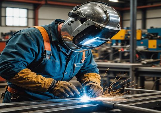 Skilled welder performing TIG welding on a stainless steel fabrication